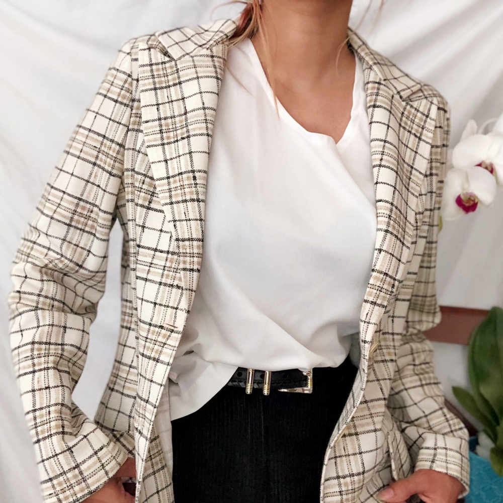 SOLD ✔️80s Plaid Blazer Cream White vintage